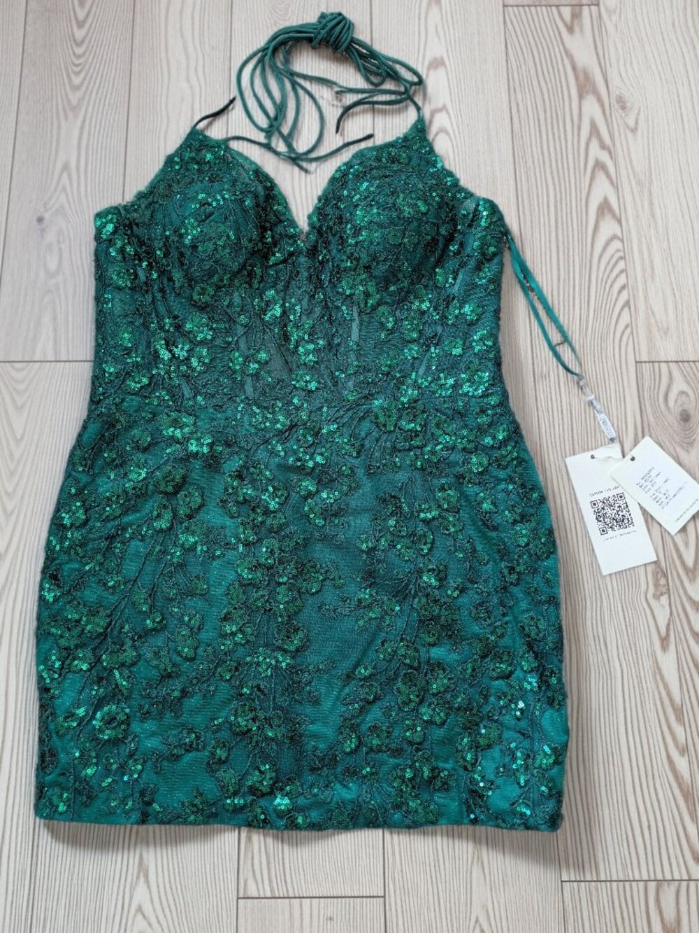 NWT Stacees Dark Green Sequined Homecoming Dress - Size 14